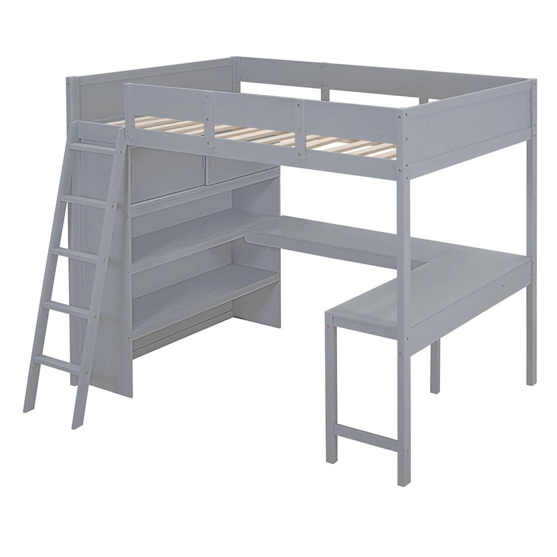 Cama alta de tamaño completo con escritorio y estante