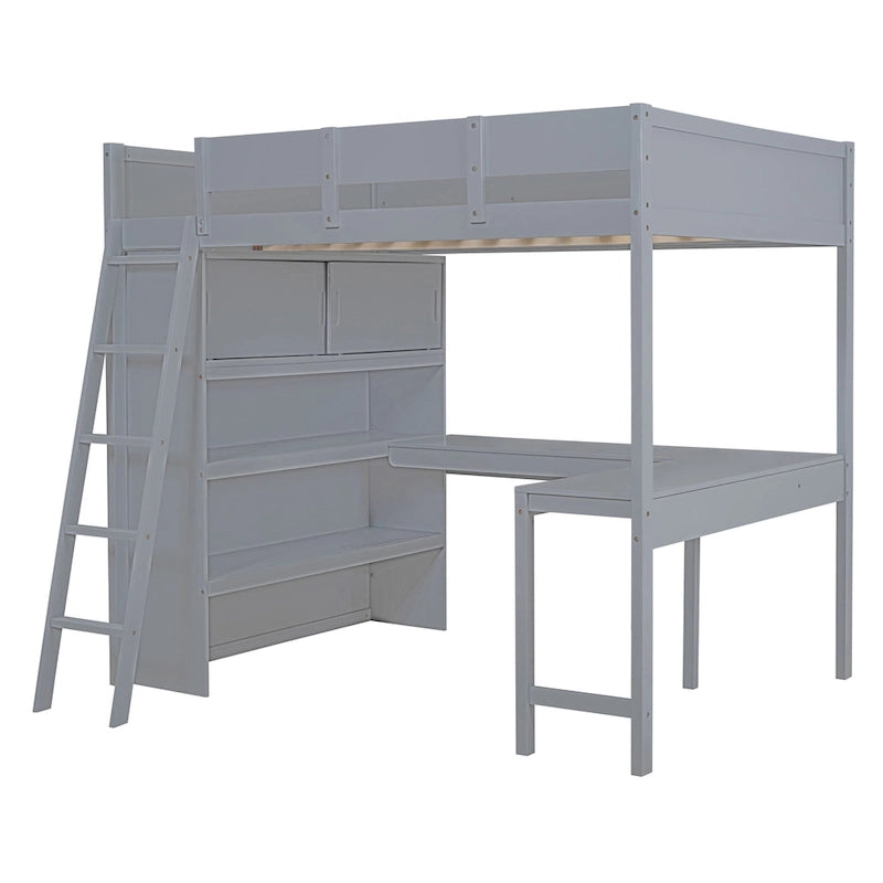 Cama alta de tamaño completo con escritorio y estante