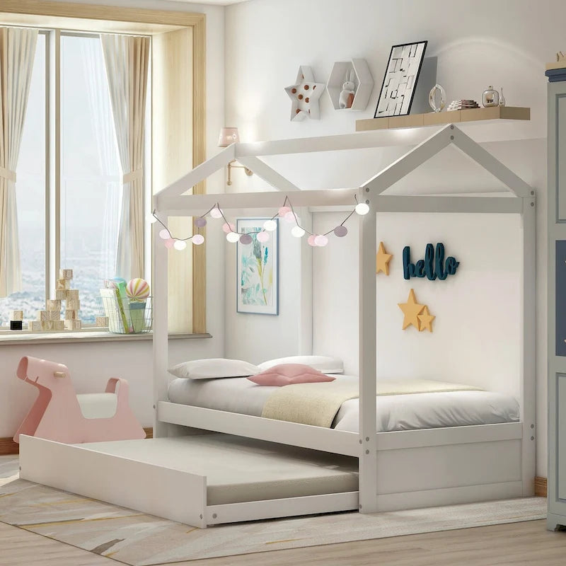 White House Bed with Trundle Perfect for Bedroom