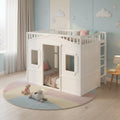 White Castle Style Full Size Solid Pine Wood Loft Bed with Ladder and Guard Rails