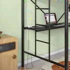 Cama alta de metal con escritorio, toma de corriente y luz LED, tamaño individual