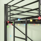 Cama alta de metal con escritorio, toma de corriente y luz LED, tamaño individual