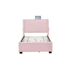 Estructura de cama individual con cama nido, tela de osito, funcionalidad USB y un diseño de bolsillo en el lateral del cabecero